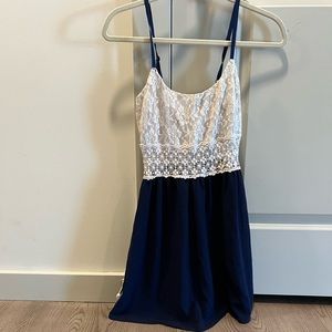 CALS - white & navy mini dress, mid section is laced, size S, in great condition